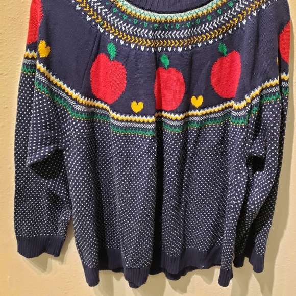 ModCloth Women's Size 3X Apple Navy Polka-dot Cotton Fairisle Sweater - Picture 5 of 7
